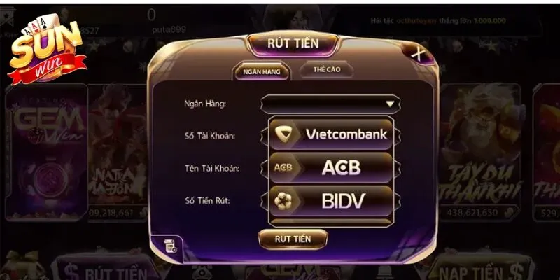 Đa dạng phương thức rút tiền tại cổng game Sunwin